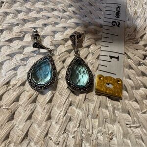 Silver Teardrop Aquamarine Glass Drop Earrings - Women Jewelry
